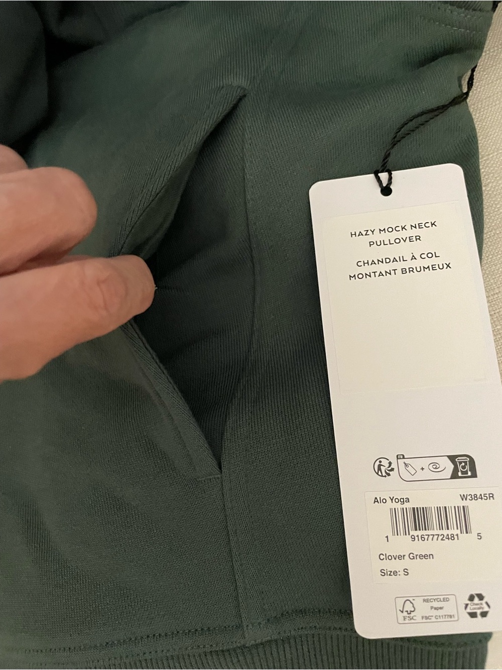 Alo Yoga NWT Hazy Mock Neck Pullover Sweatshirt Pockets in Clover Green Size S - Picture 10 of 10
